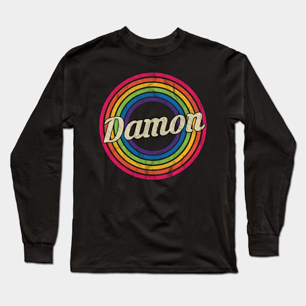 Damon - Retro Rainbow Faded-Style Long Sleeve T-Shirt by MaydenArt